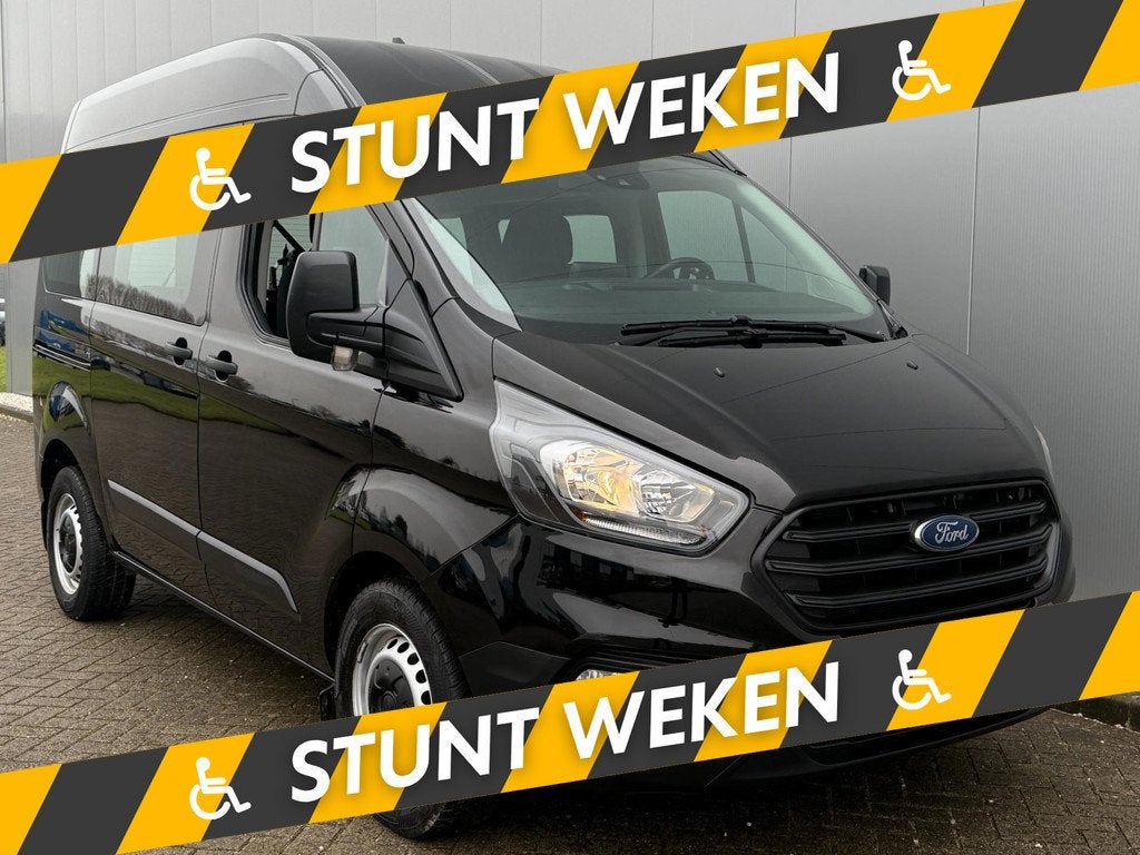 Ford Transit Custom Rolstoelbus 2021 Automaat Airco Meerijde, Auto's, Bestelauto's, Stof, Zwart, 4 cilinders, Lichtsensor