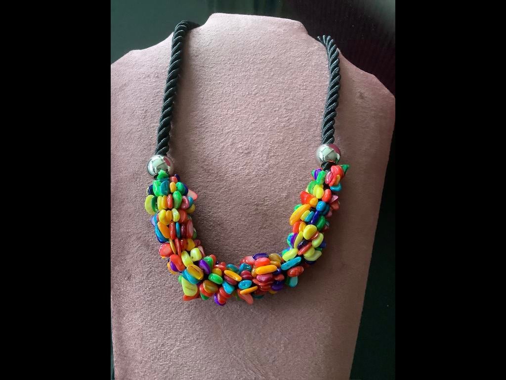 Vintage ketting collier handgemaakte, Sieraden, Tassen en Uiterlijk, Kettingen, Overige materialen, Verstelbaar, Overige kleuren