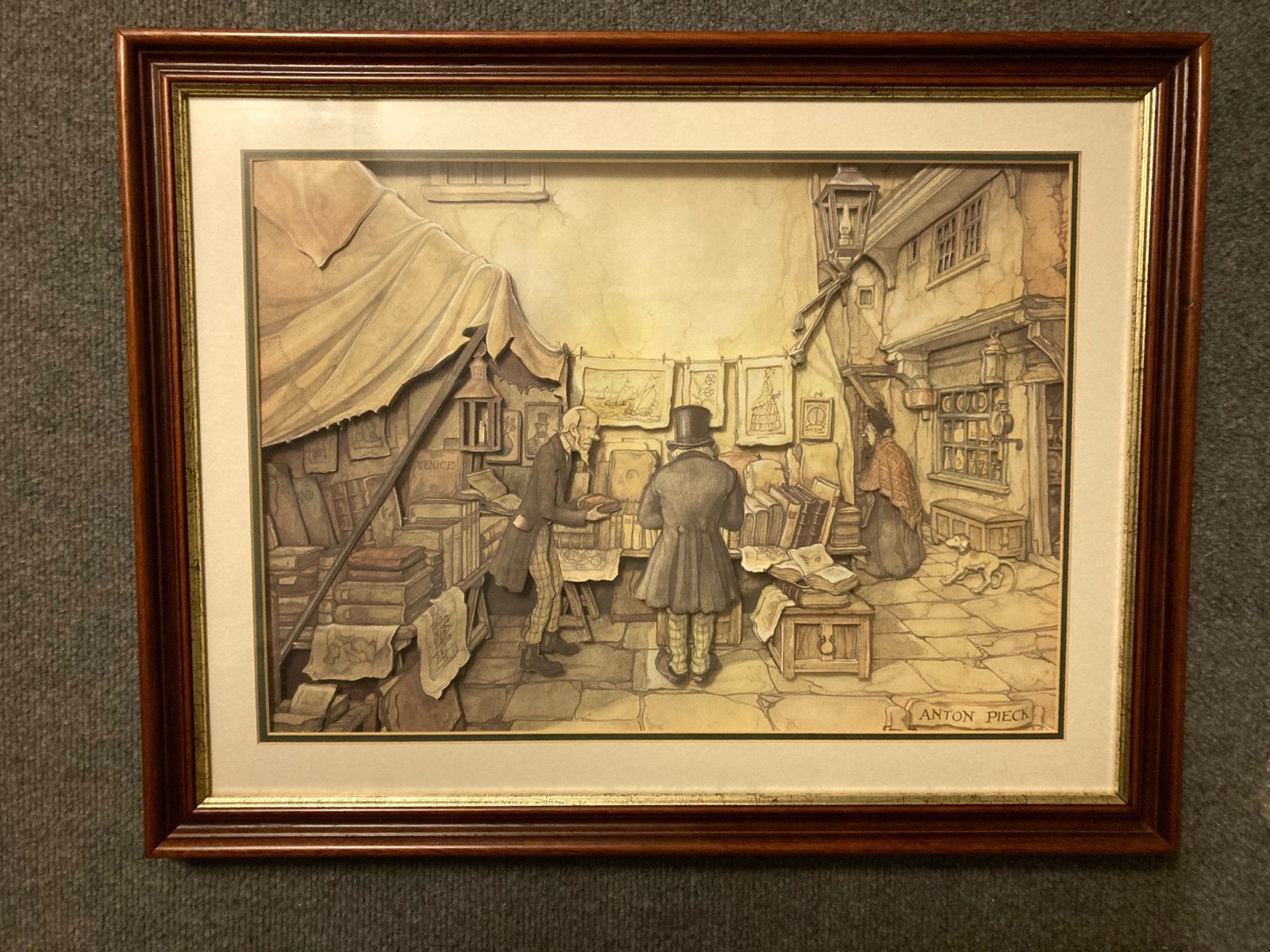 Anton Pieck 3D-kunstwerk 'De Boekhandel', Achter glas, Ophalen of Verzenden, Klassiek, Gemengde techniek