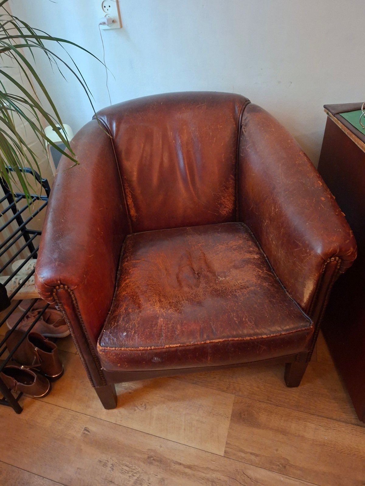 vintage Schapenlederen Fauteuil - Comfortabel en St, Huis en Inrichting, Fauteuils, Vintage, Klassiek, Landelijk, Gebruikt, Ophalen of Verzenden