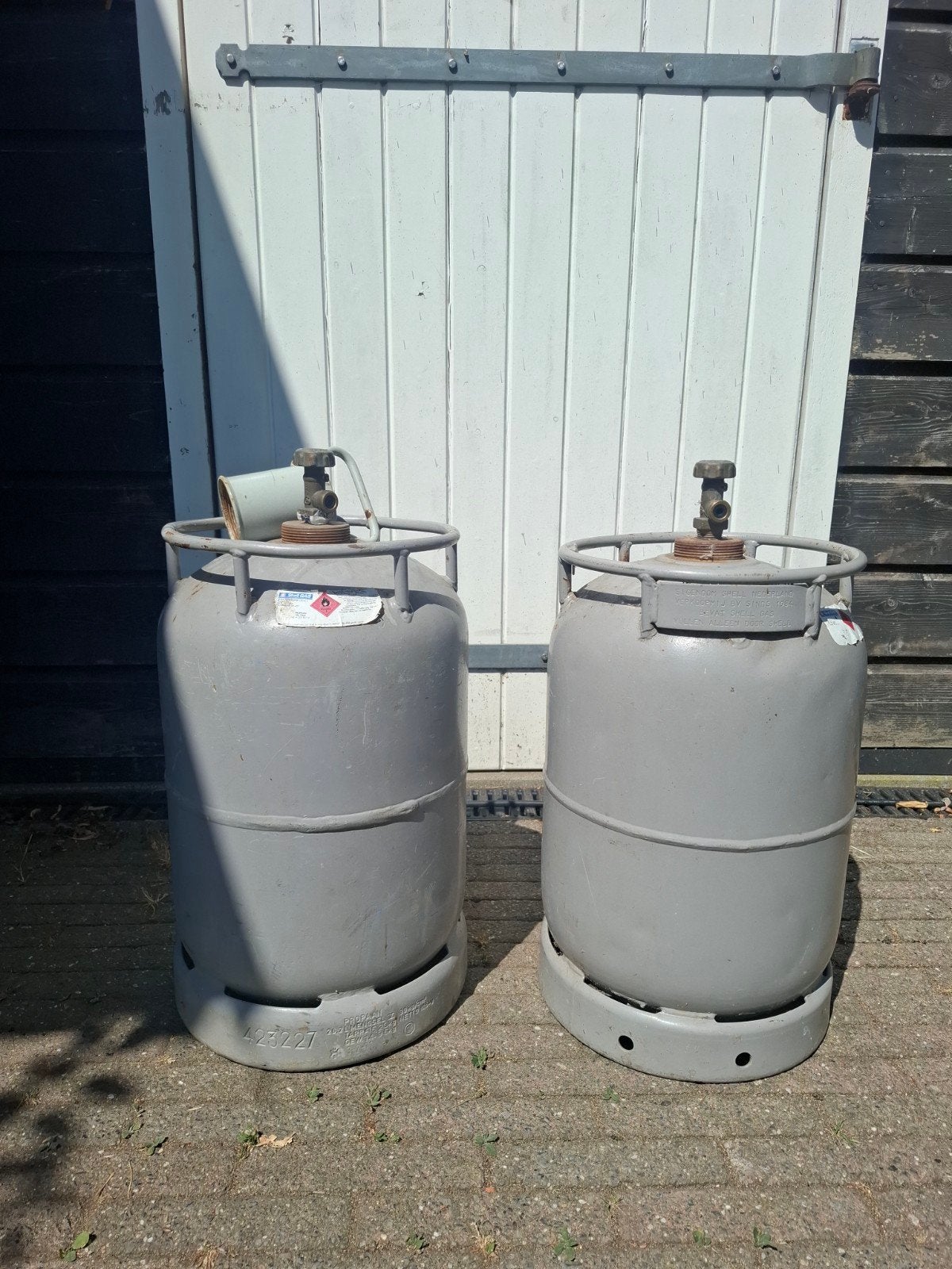 2x Lege gasflessen (grijs), Ophalen, Gebruikt