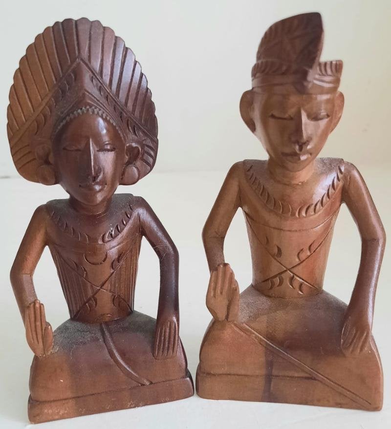 2 Hand gesneden mahoniehouten beeldjes, Ophalen of Verzenden, Gebruikt, Mens