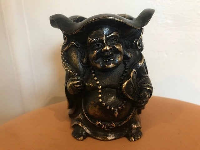 oude bronzen bitong, geluksboeddha, Antiek en Kunst, Kunst | Niet-Westerse kunst, China, Ophalen of Verzenden, Gemerkt, Brons