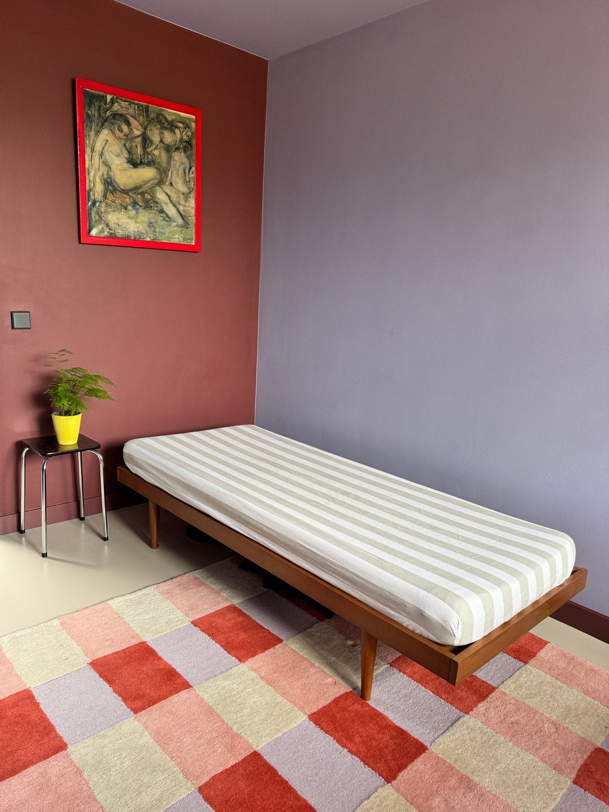 Vintage Mid-Century Daybed - Houten Frame, Ophalen, Gebruikt, Eenpersoons, Bruin