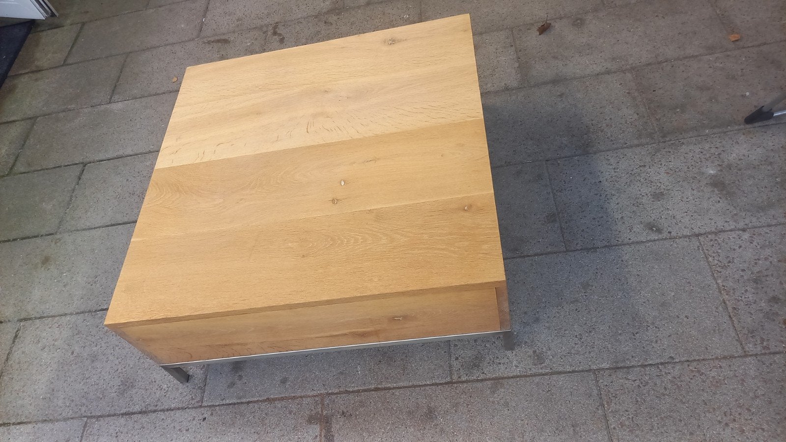salontafel eiken met rvs onderstel, Ophalen, Gebruikt, 50 tot 100 cm, 50 tot 100 cm