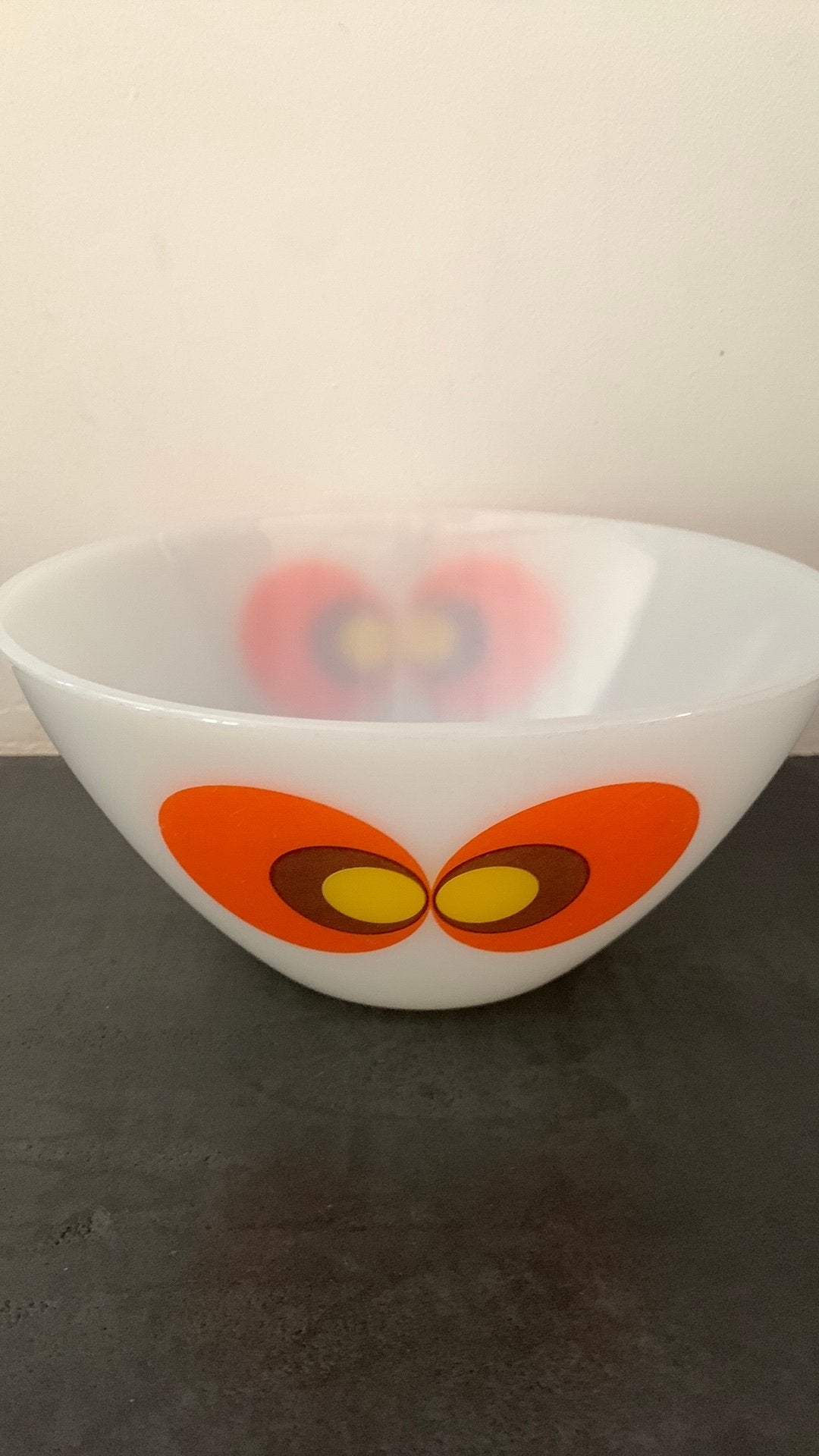 Ovenschaal Schott Mainz vintage pauwenoog, Ophalen, Gebruikt, Schaal, Rond