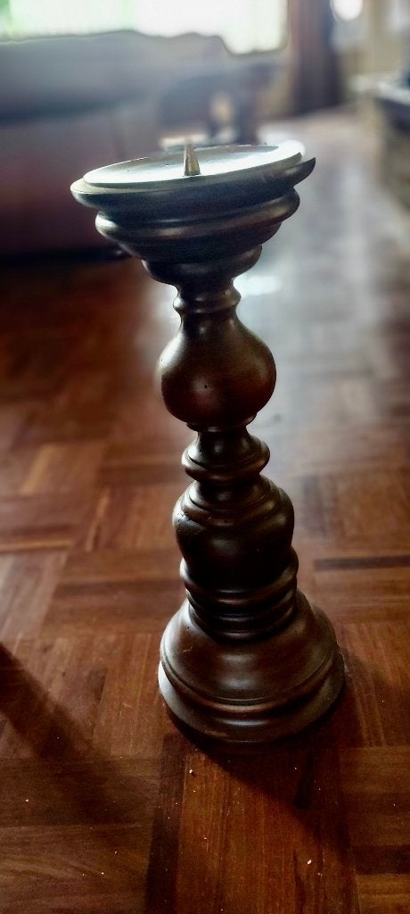 Landelijke houten kandelaar / kaarsenstandaard, Huis en Inrichting, Woonaccessoires | Kandelaars en Kaarsen, Ophalen, Bruin, Overige merken