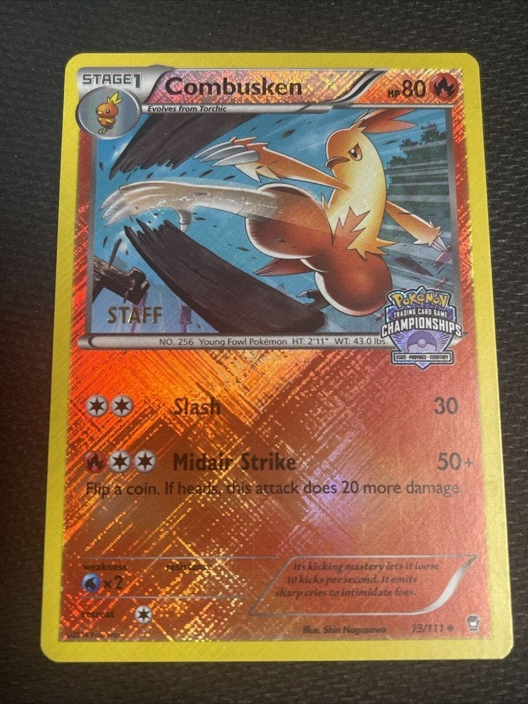 Pokemon state chamionships promo holo combusken staff, Ophalen of Verzenden, Zo goed als nieuw, Losse kaart, Foil