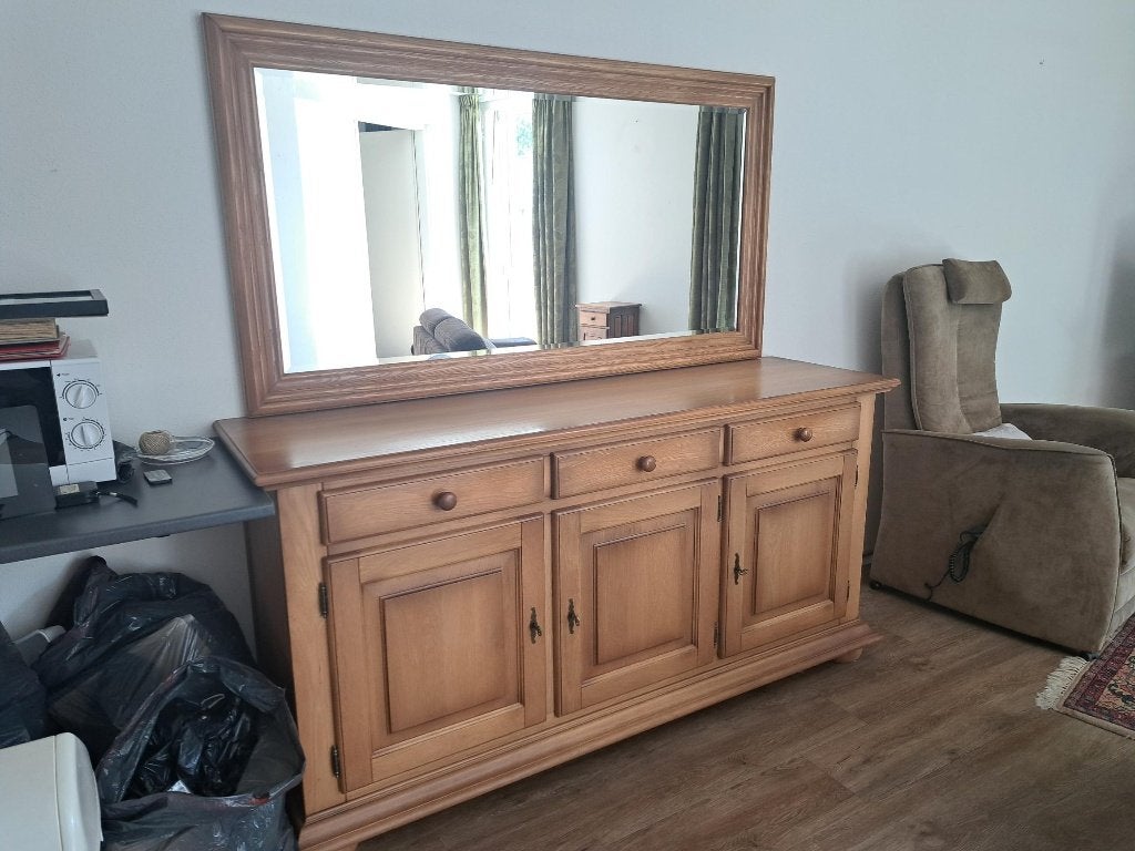 dressoir met spiegel lichteiken, Ophalen, Met deur(en), 150 tot 200 cm, Zo goed als nieuw