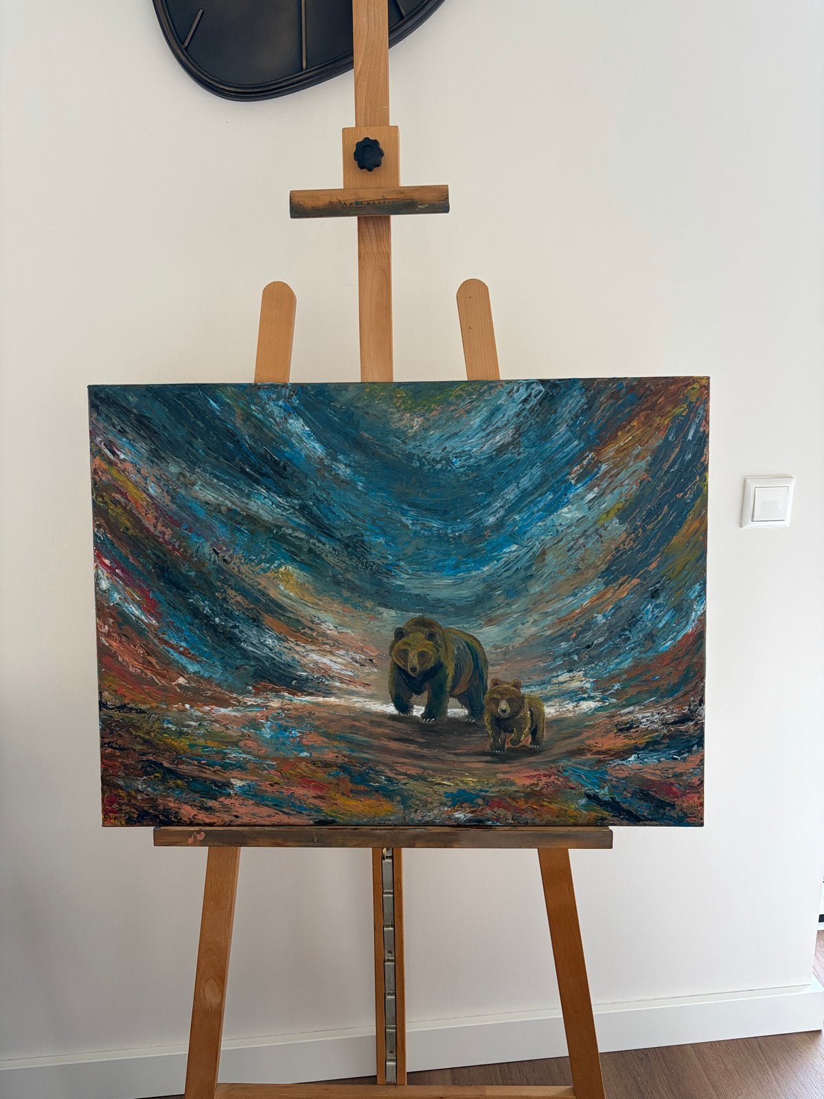 Uniek figuratief schilderij met beren, Ophalen, Handgeschilderd, Gemengde techniek, Dieren