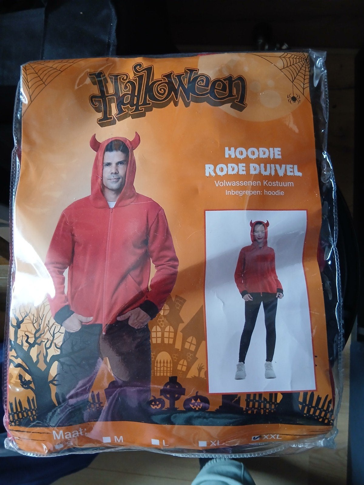 Halloween Hoodie Rode Duivel Kostuum - Volwassen, Ophalen of Verzenden, Nieuw, Kostuum, Halloween of Griezel