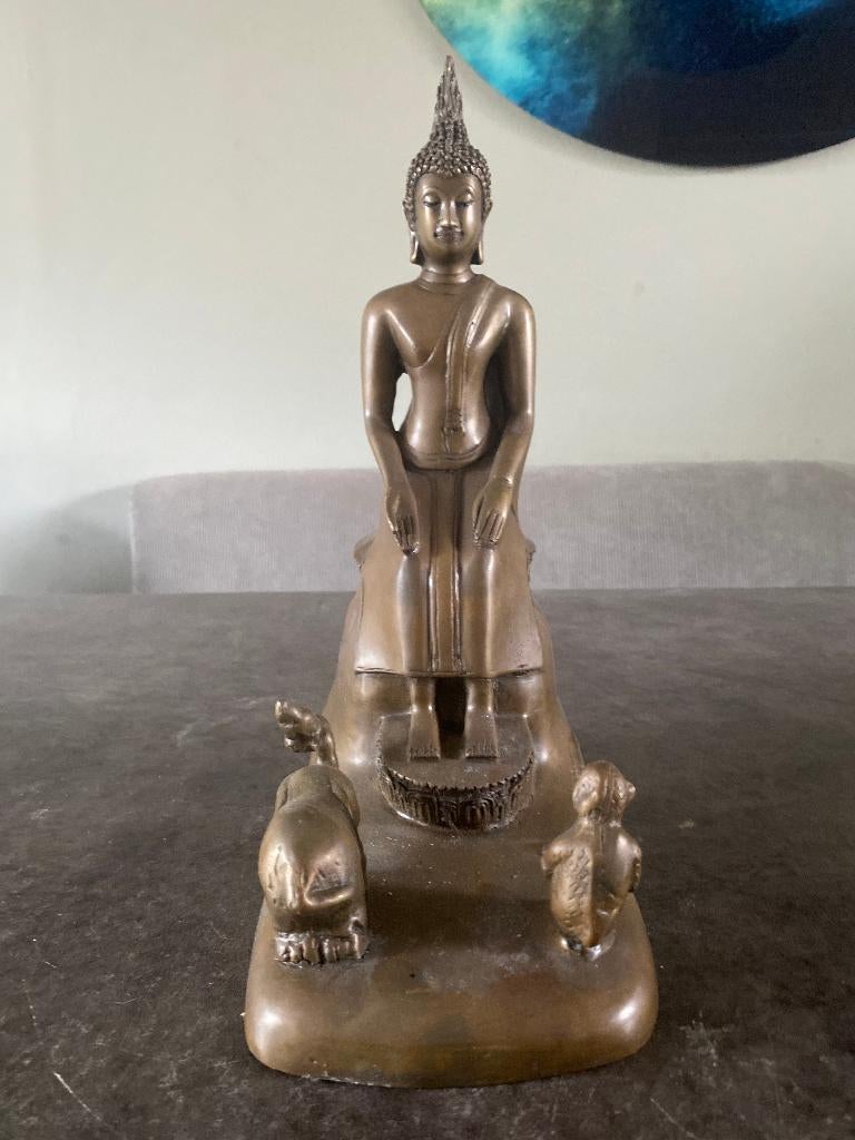 Grote Bronzen boeddha met aap en olifant beeld, Huis en Inrichting, Woonaccessoires | Boeddhabeelden, Nvt particulier, Ophalen of Verzenden