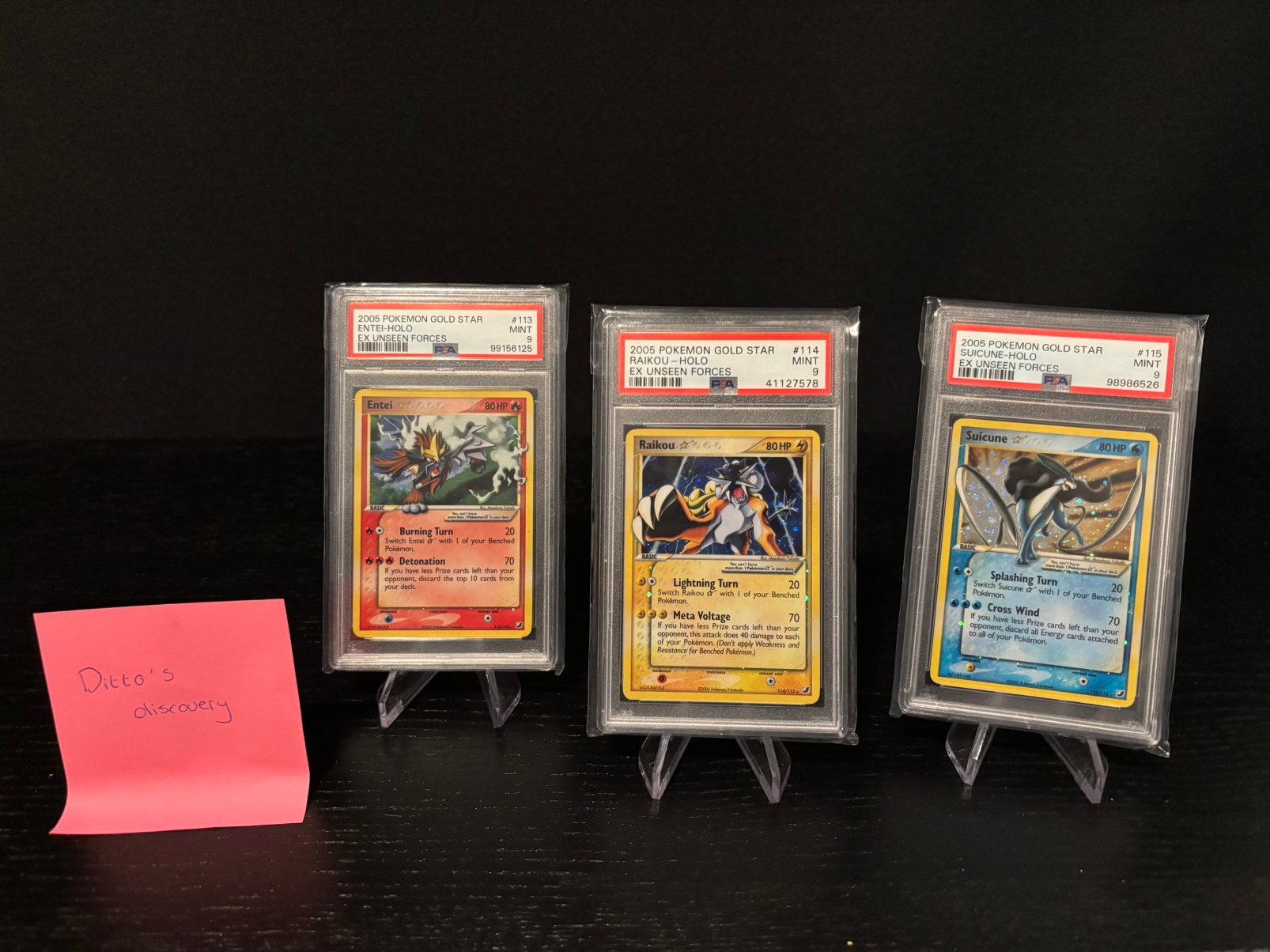 Pokemon EX Unseen Forces - Suicune - Raikou - Entei - PSA 9, Ophalen of Verzenden, Zo goed als nieuw