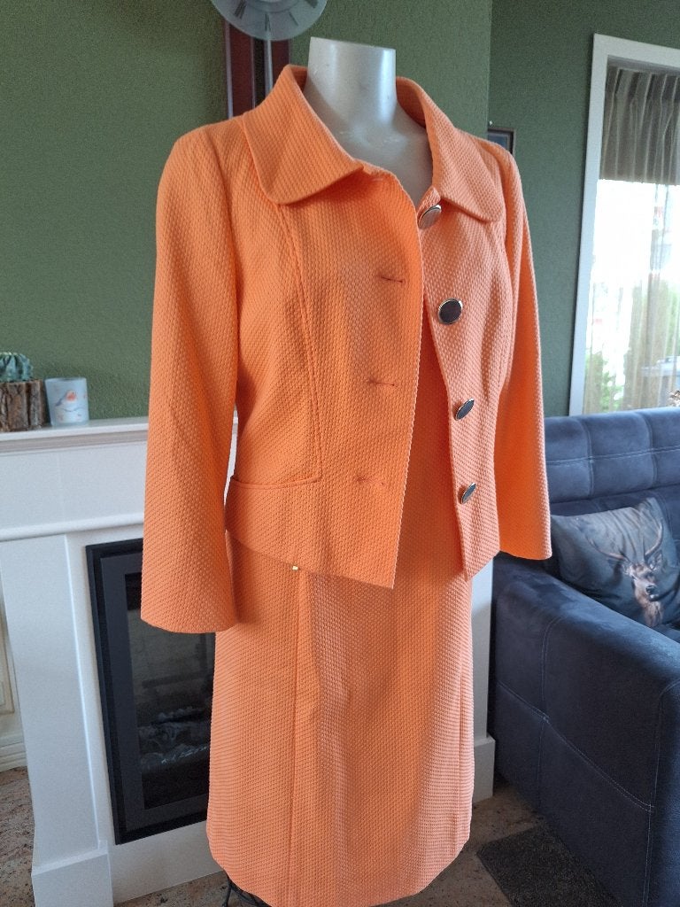 Caroline Biss jurk blazer jasje combinatie oranje mt 40, Maat 38/40 (M), Verzenden, Oranje, Zo goed als nieuw