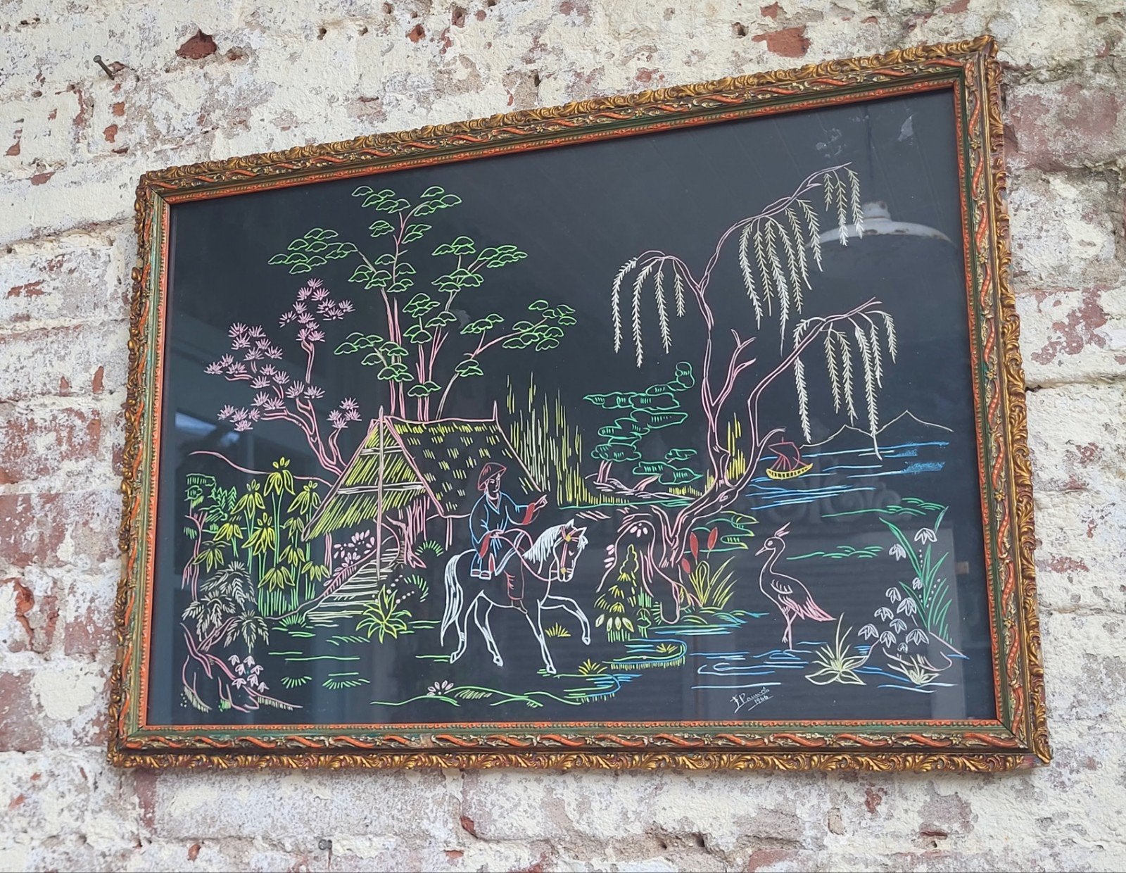 brocante  / vintage schilderij in gave lijst / allegonda, Ophalen of Verzenden