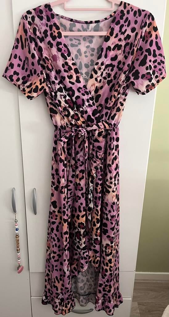 Paars/luipaard zomerjurk, Kleding | Dames, Jurken, Maat 38/40 (M), Paars, Ophalen of Verzenden, Zo goed als nieuw