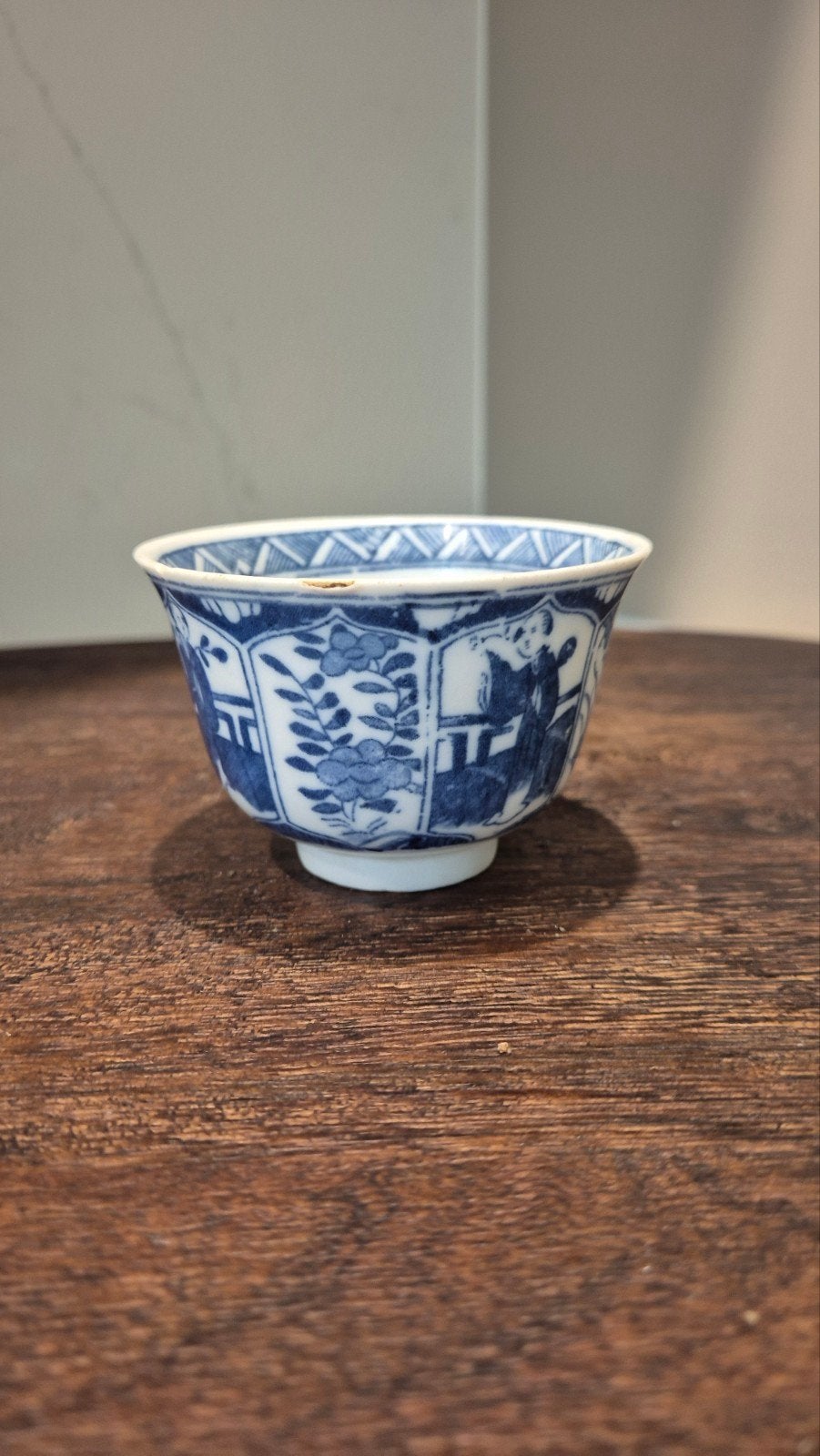 Antieke Mosa Porseleinen Kommetje 19e Eeuws Blauw-Wit, Ophalen of Verzenden