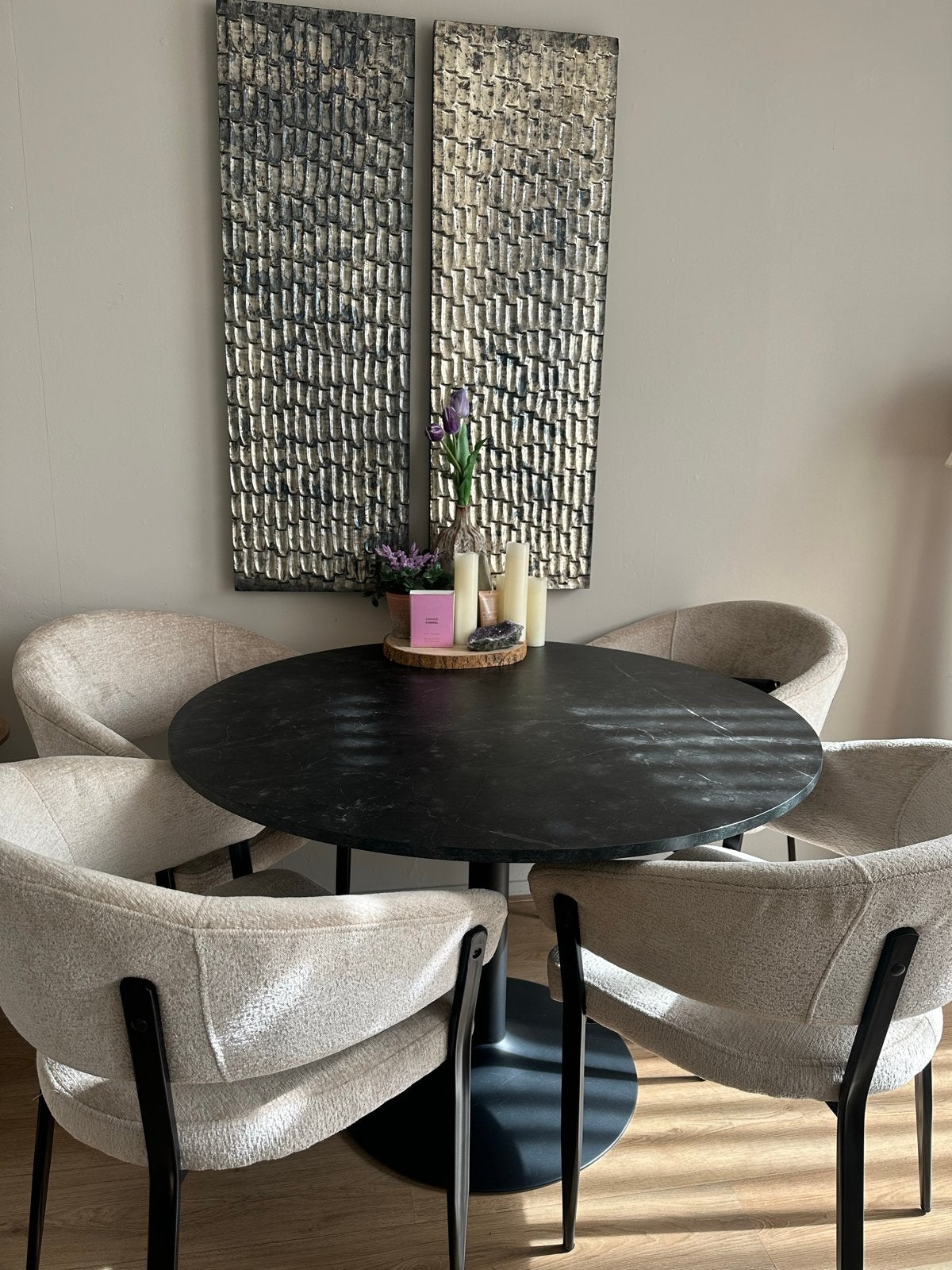 Zo goed als nieuwe ronde eettafel, 110 cm, poot in midden, Ophalen, Overige materialen, 100 tot 150 cm, Rond