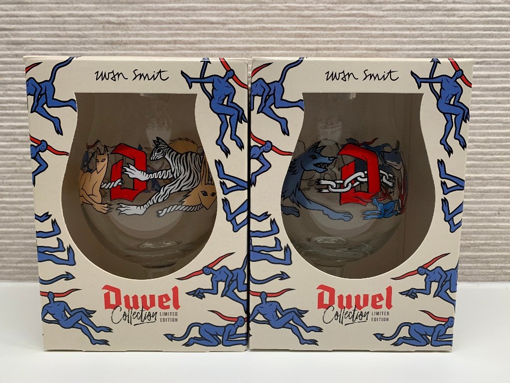 Mooie Collector Duvel glazen Iwan Smit hond en kat, Ophalen of Verzenden, Nieuw, Glas of Glazen, Duvel