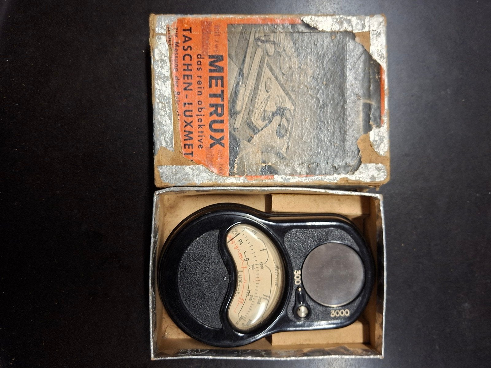 Vintage Metrux Taschen-Luxmeter (Metrawatt) Bakeliet+Doos, Ophalen of Verzenden, Minder dan 50 mm, Overige typen
