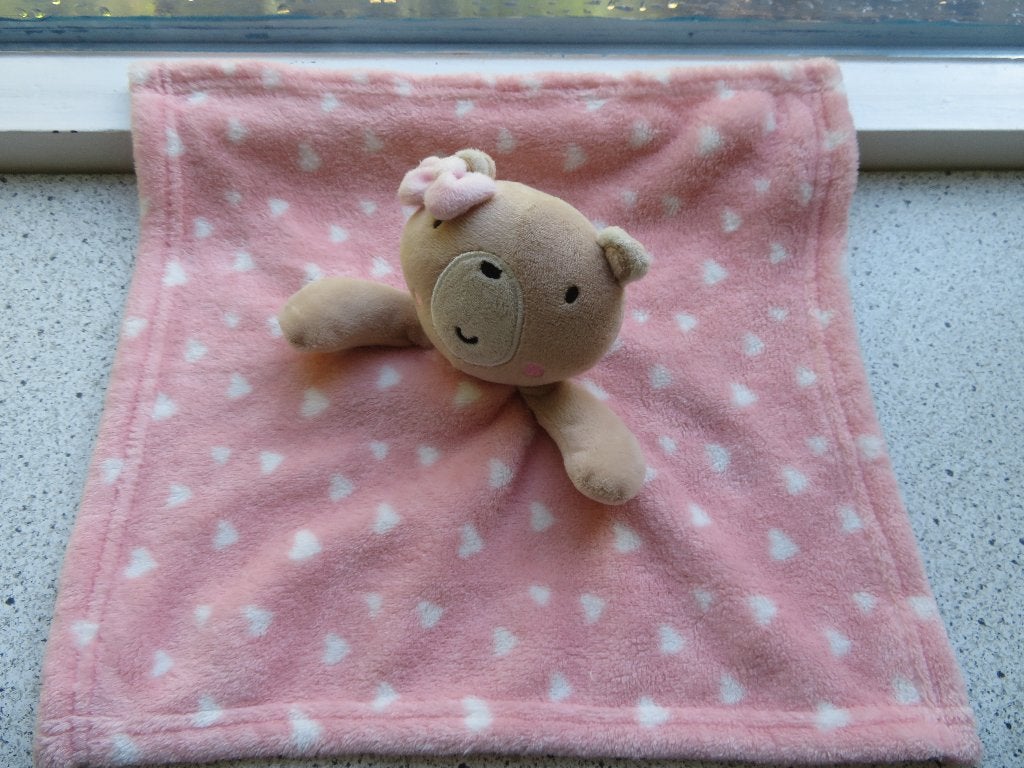 Knuffeldoek meisjesbeer beer roze hartjesprint Primark Early, Beer, Ophalen of Verzenden, Zo goed als nieuw, Middelgroot (20 tot 80 cm)