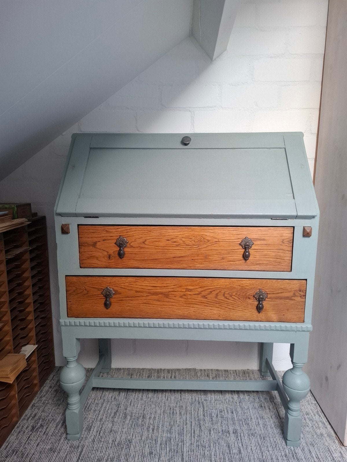 Vintage gerestylde secretaire met lades en opbergvakken, Ophalen, Gebruikt, Vintage