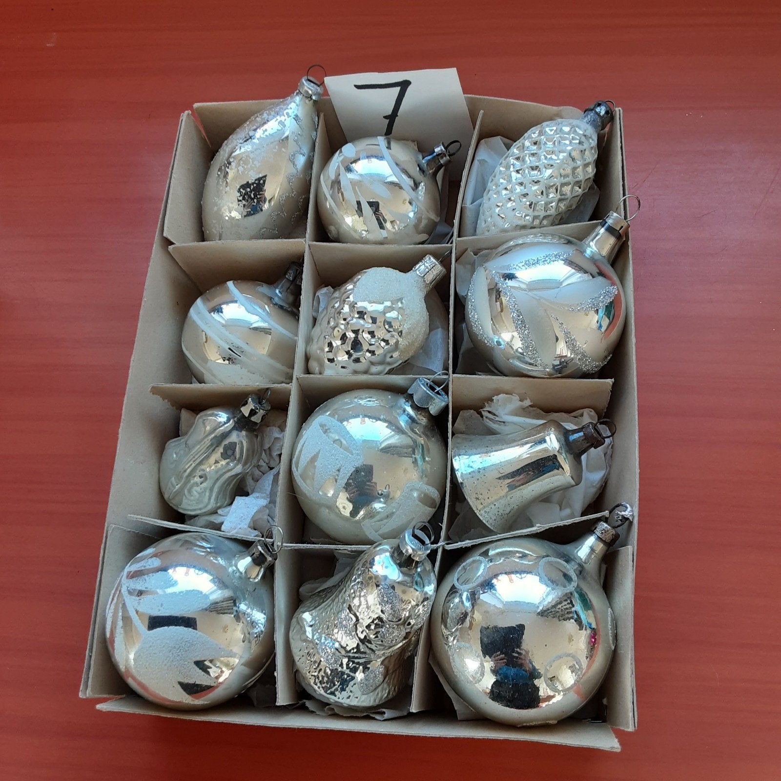 Oude glazen zilveren kerstballen en ornamenten,  7, Ophalen of Verzenden, Gebruikt