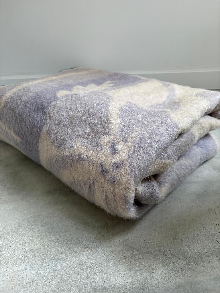 Vintage wollen plaid met bloemenmotief lila beige, Ophalen of Verzenden, Gebruikt