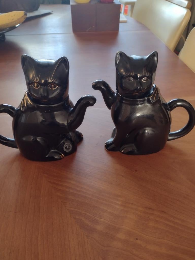 Vintage Zwarte Kat Theepotjes - Set van 2, Antiek en Kunst, Ophalen of Verzenden