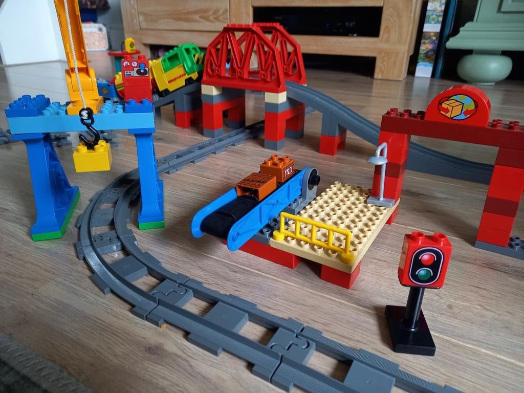 Lego Duplo Treinset met brug en kraan, Gebruikt, Ophalen of Verzenden, Duplo, Inclusief accessoires