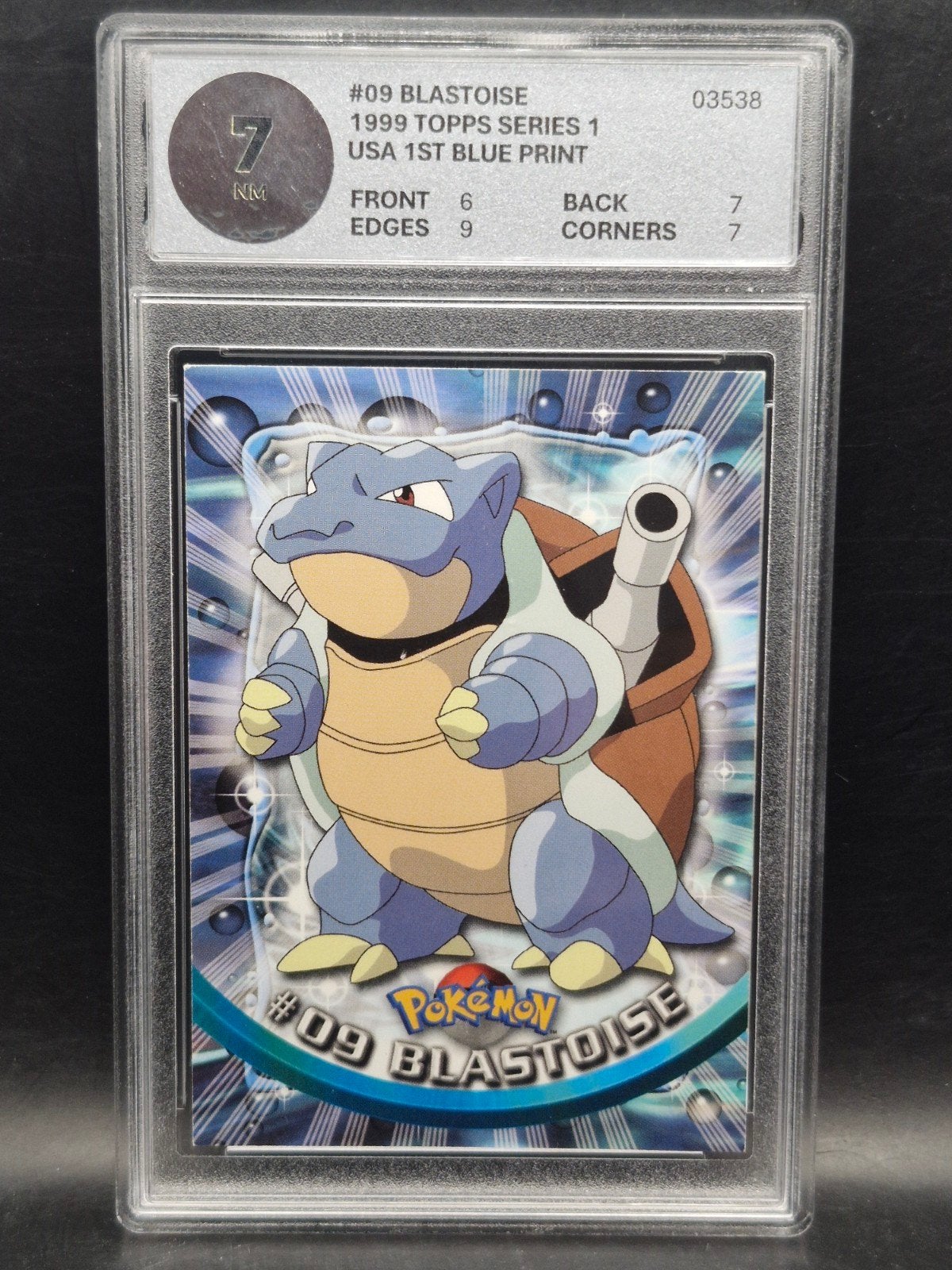 Blastoise 1999 topps Series 1 #09 woetoe grading 7, Verzenden, Zo goed als nieuw, Losse kaart