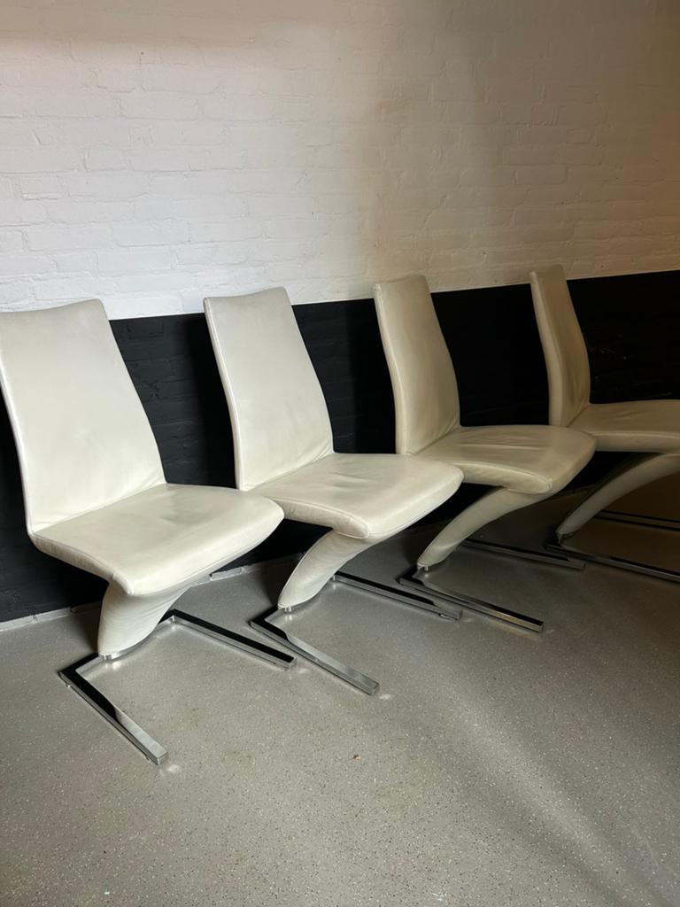 4 Rolf Benz 7800 stoel stoelen wit leer chroom, Huis en Inrichting, Stoelen, Ophalen, Zo goed als nieuw, Nvt, Nvt