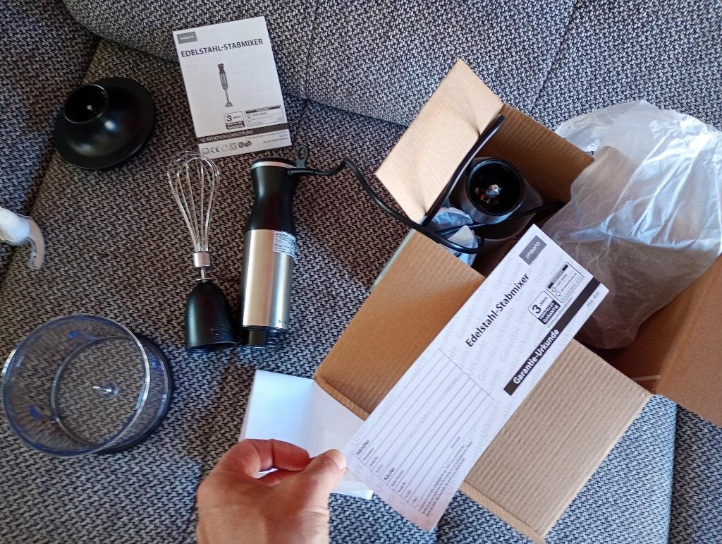 Nieuwe RVS hakmolen staafmixerset + garde compleet in doos, Minder dan 1 liter, Ophalen of Verzenden, Nieuw, 2 snelheden