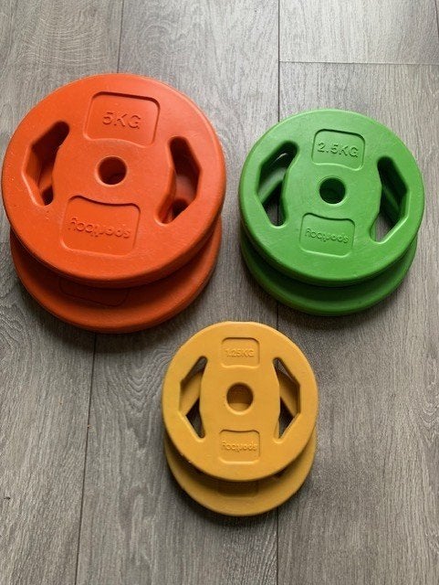 Halterschijven bodypump 17.5 kg 30 mm gewichten, Sport en Fitness, Fitnessmaterialen, Ophalen, Zo goed als nieuw, Benen, Halterschijven