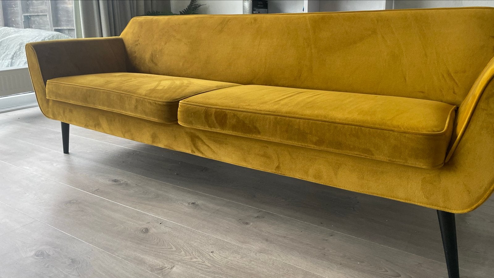 WOOD 3-zitsbank - Okergeel, Ophalen, Gebruikt, Driepersoons, 75 tot 100 cm