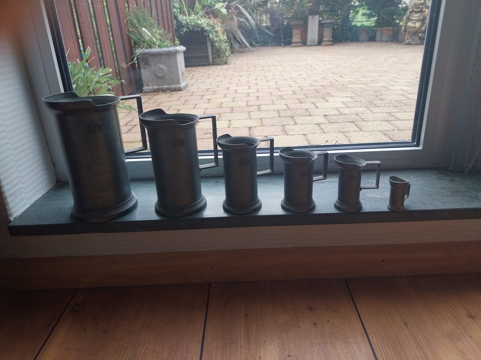 Set van 6 antieke tinnen maatbekers, Ophalen of Verzenden