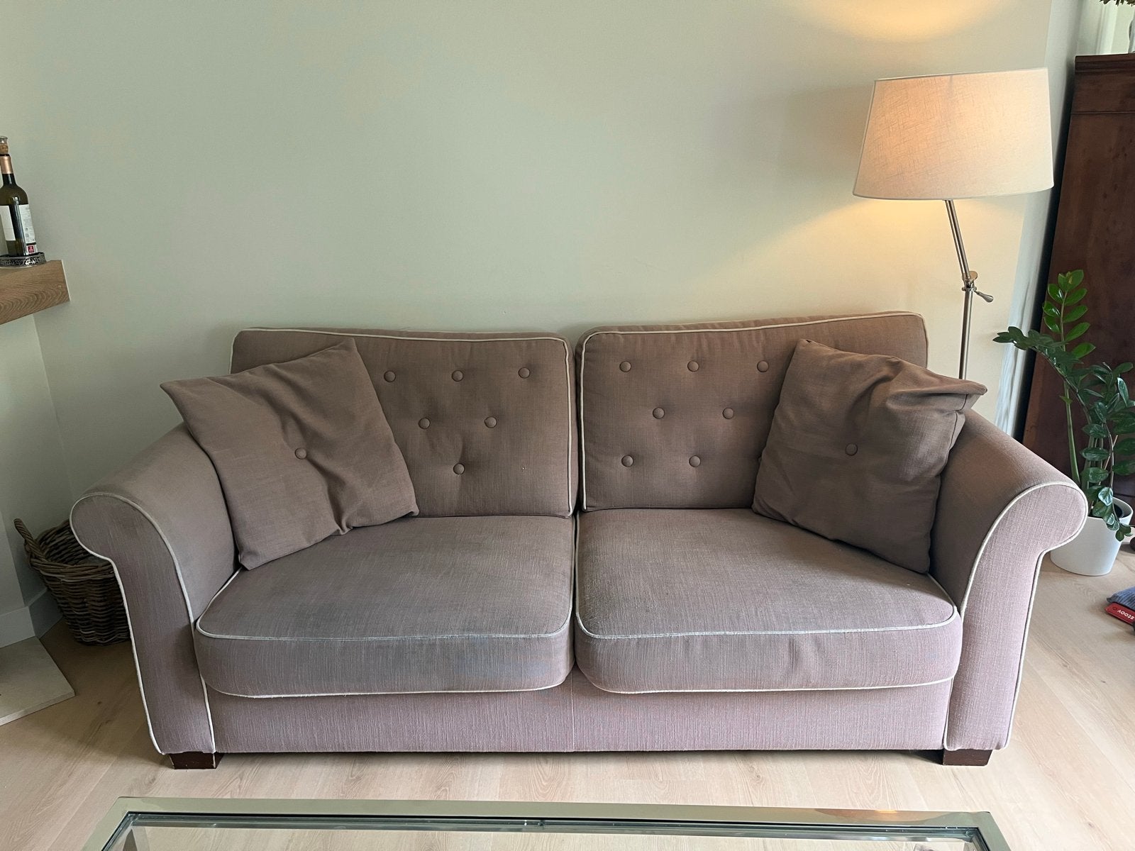 Comfortabele 2,5-zits bank met stevige kussens., Ophalen, Driepersoons, 75 tot 100 cm, Zo goed als nieuw