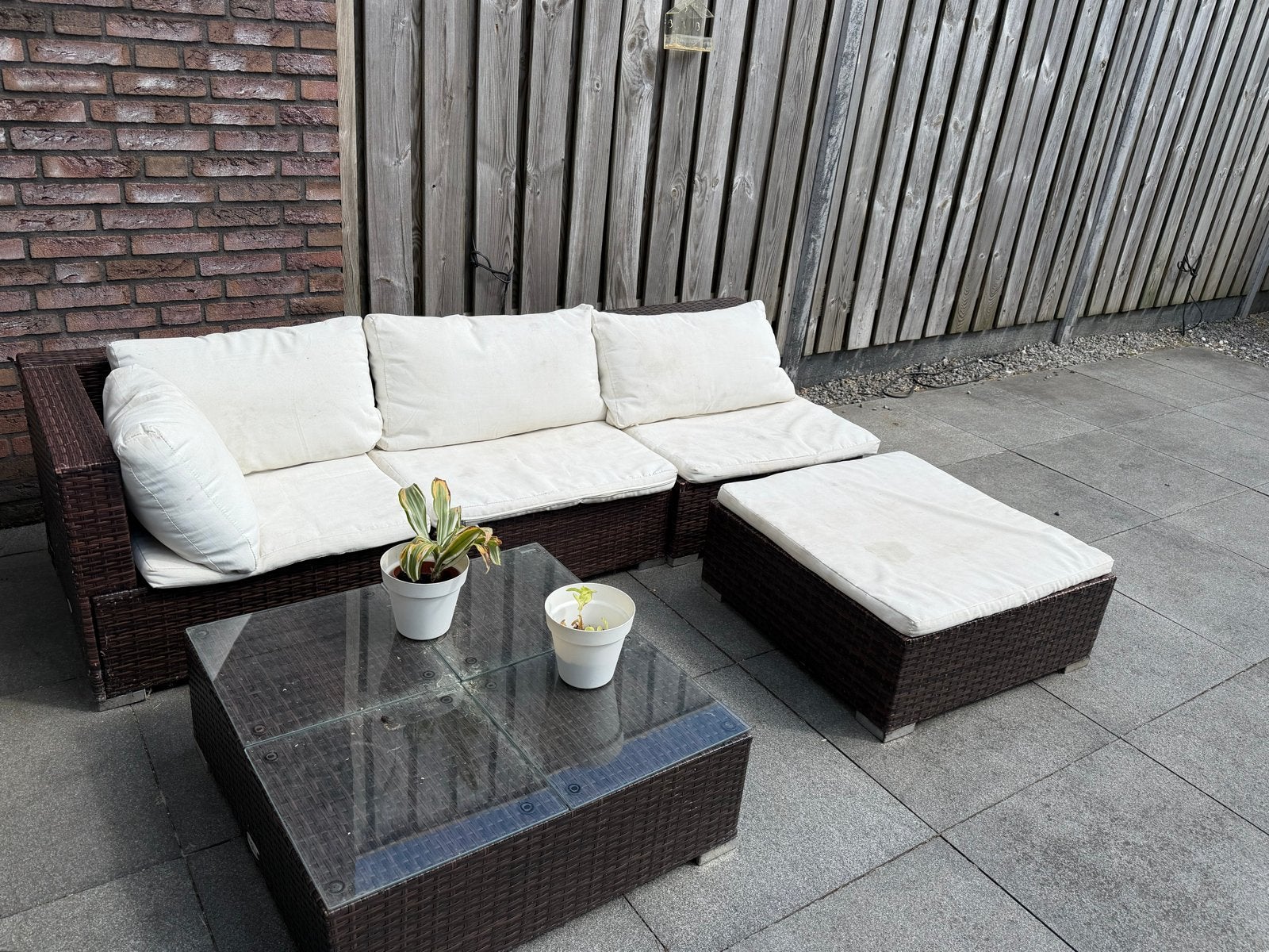 VidaXL 5-delige Wicker Loungeset met Kussens, Ophalen, 5 zitplaatsen, Gebruikt, Loungeset