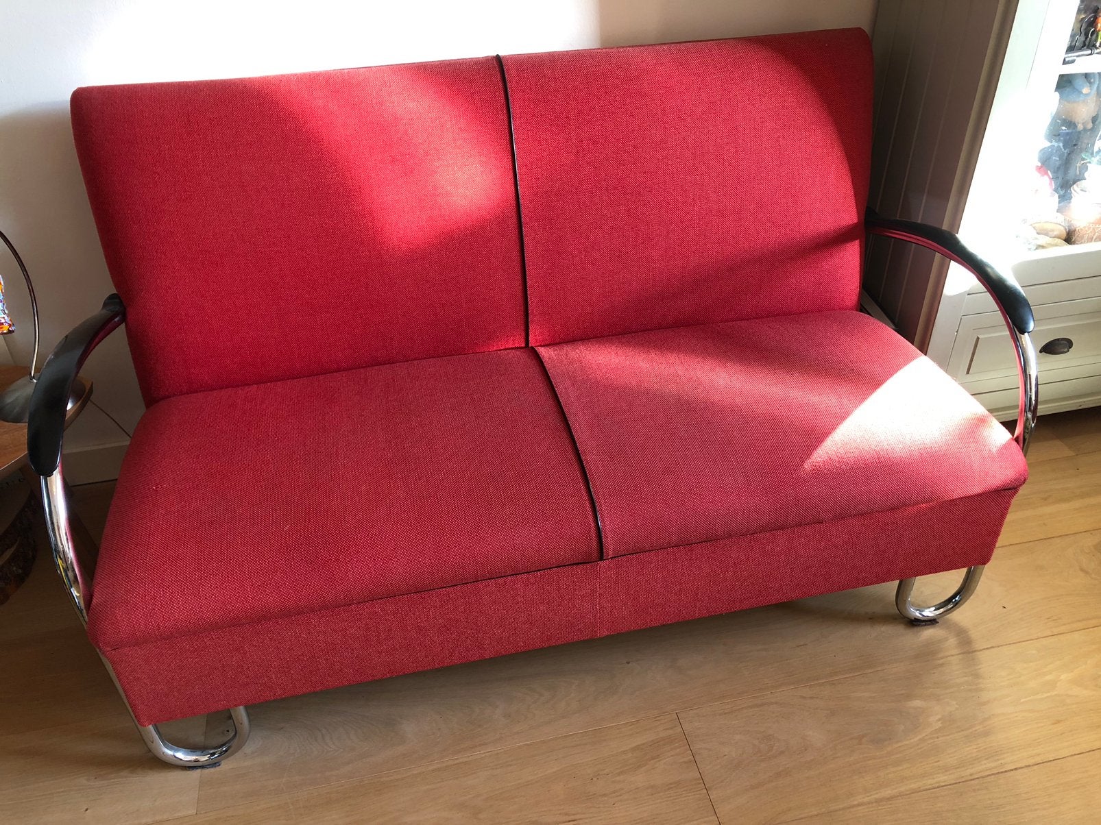 Gispen 444 bank 2,5 rood, Ophalen, 150 tot 200 cm, Tweepersoons, 75 tot 100 cm