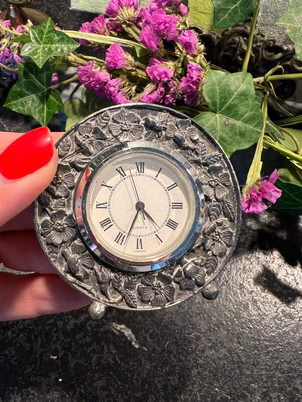 Mini tafelklokje, verzilverd, Antiek en Kunst, Ophalen of Verzenden