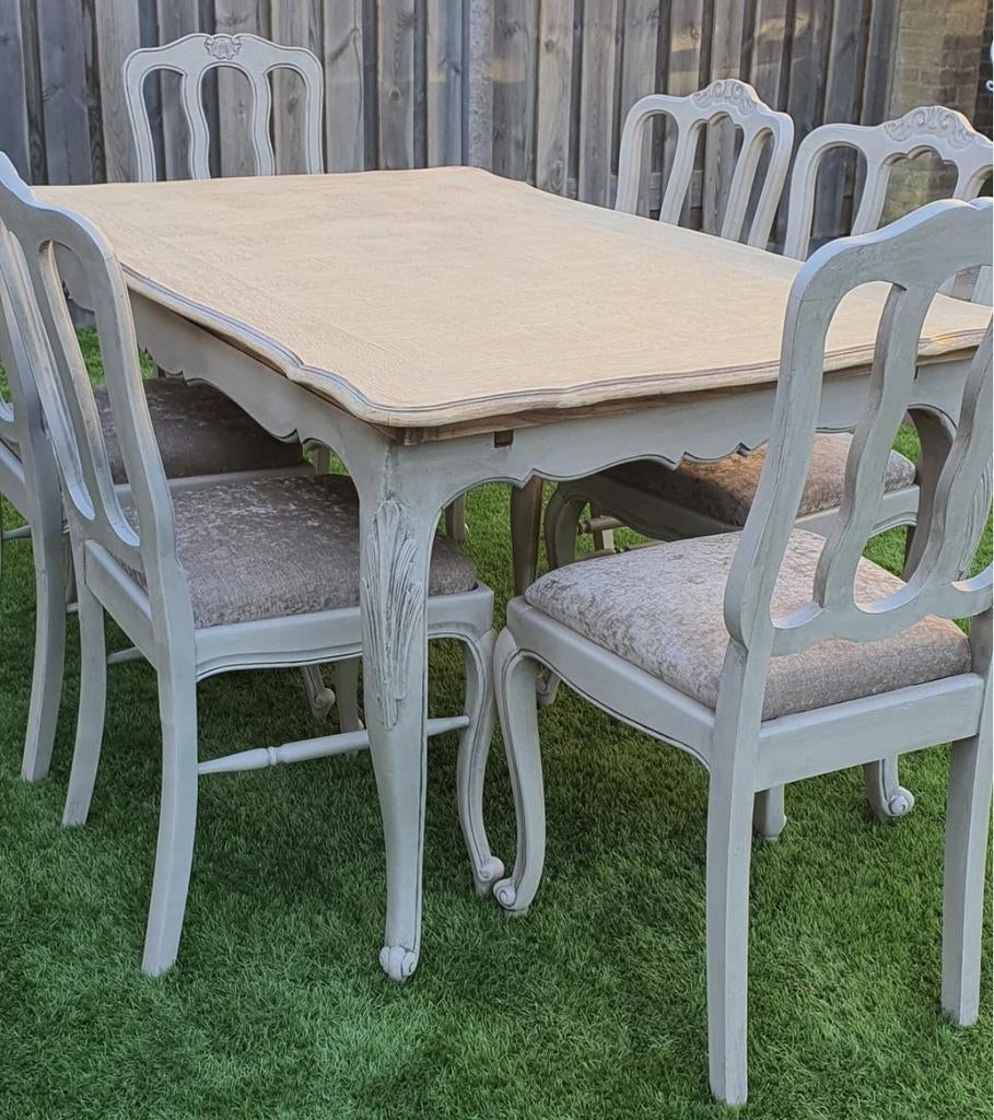 Queen ann eettafel met 6 stoelen, Mandysmaison, Zo goed als nieuw, Rechthoekig, 50 tot 100 cm