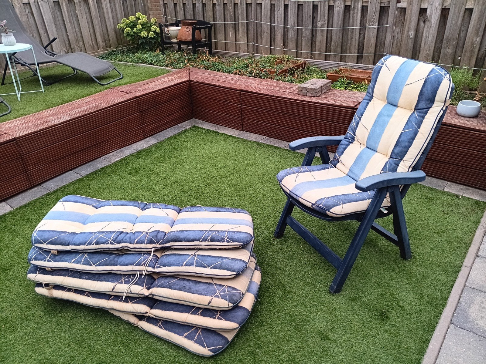 4 Hartman verstelbare stoelen met 6 dikke kwaliteit kussens., Ophalen, Gebruikt, Kunststof