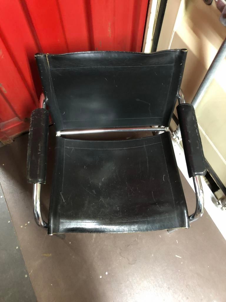 Vintage Buisframe Stoel met Zwart Leer, Ophalen
