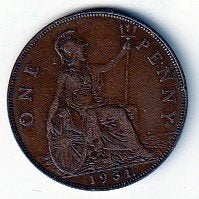 1  penny  1931   Engeland. km. 838, Ophalen of Verzenden, Overige landen, Losse munt