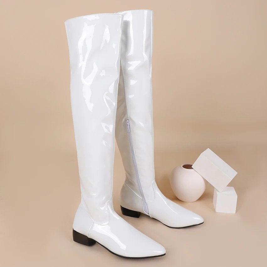 Overknee witte lak laarzen dames vrouwen, Verzenden, Nieuw, Wit, Hoge laarzen