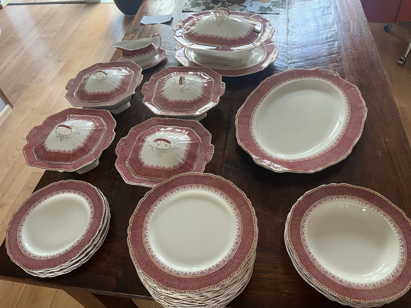 Vintage Alfred Meakin Marlborough servies, rood/wit, Antiek en Kunst, Ophalen