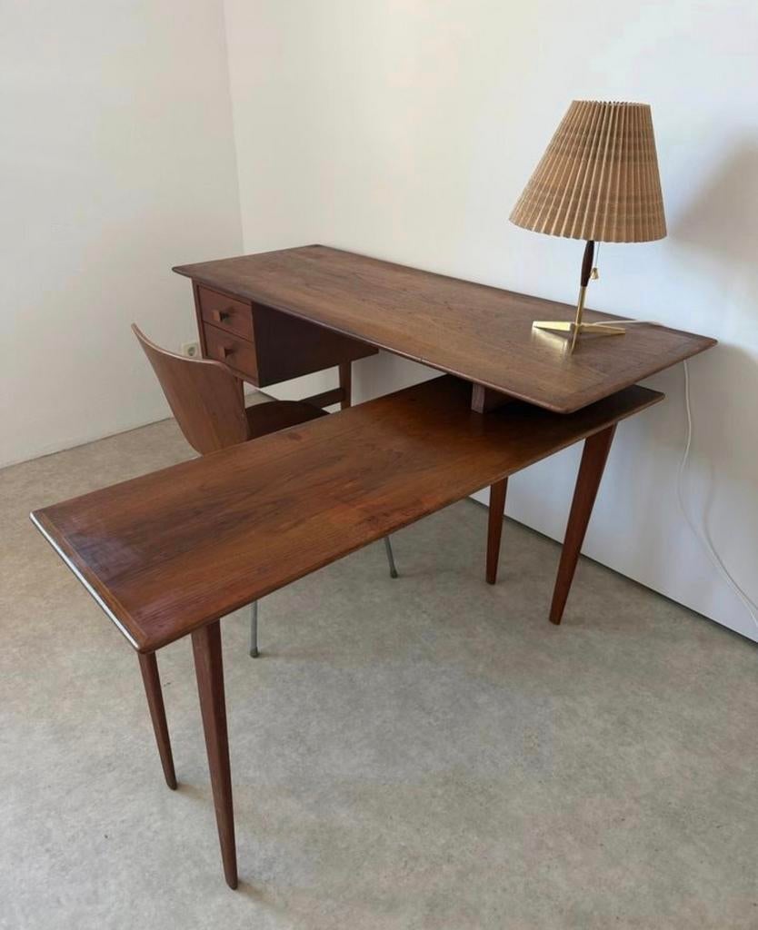 Vamo Denmark Deens vintage jaren 60 teak L-shaped bureau, Huis en Inrichting, Bureaus, Ophalen, Gebruikt