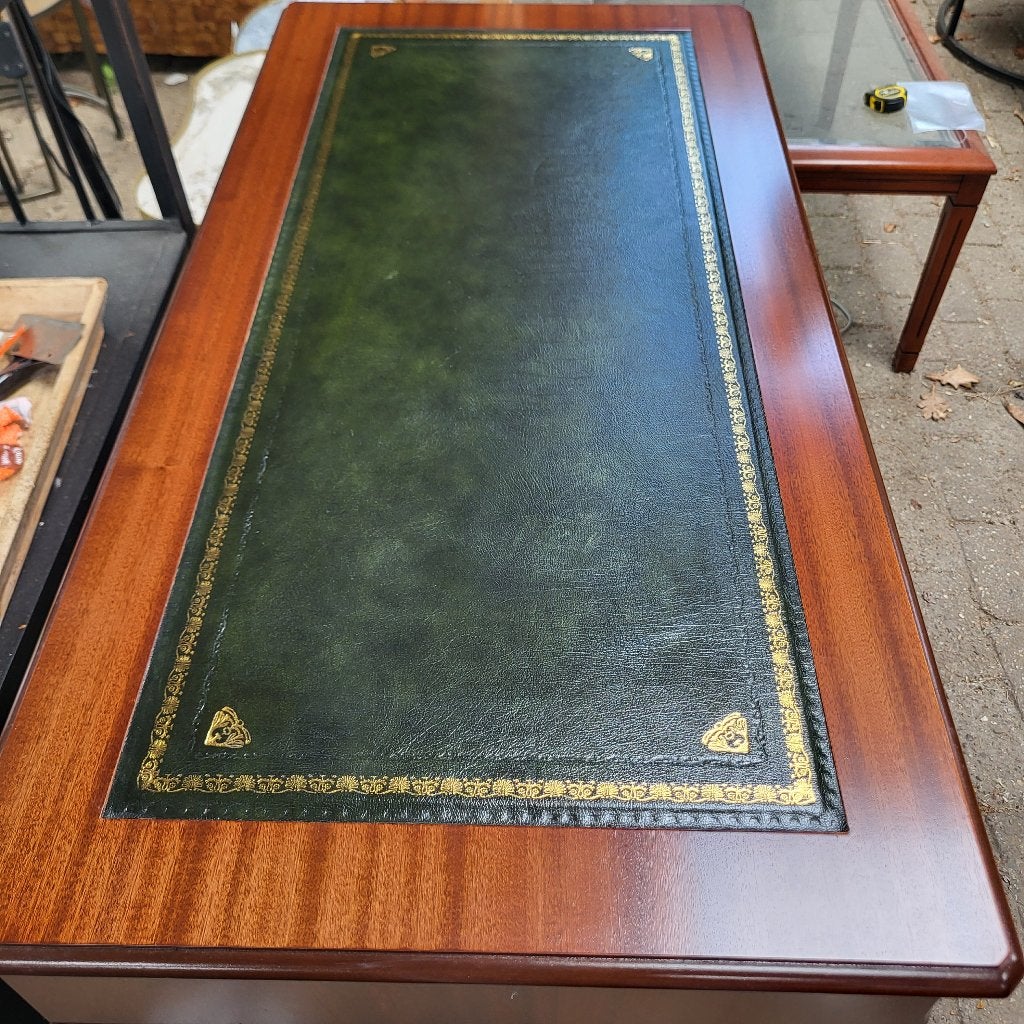 Bureau Chesterfield mahonie met leren inleg groen, Hout, 62 cm, Bruin, Ophalen of Verzenden