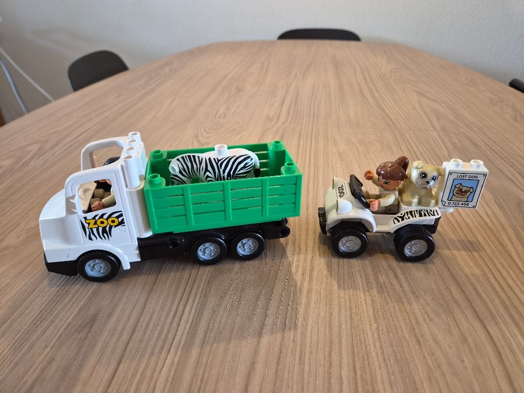 LEGO Duplo Zoo Vrachtwagen en Jeep met Dieren, Kinderen en Baby's, Ophalen, Gebruikt, Overige thema's, Compleet