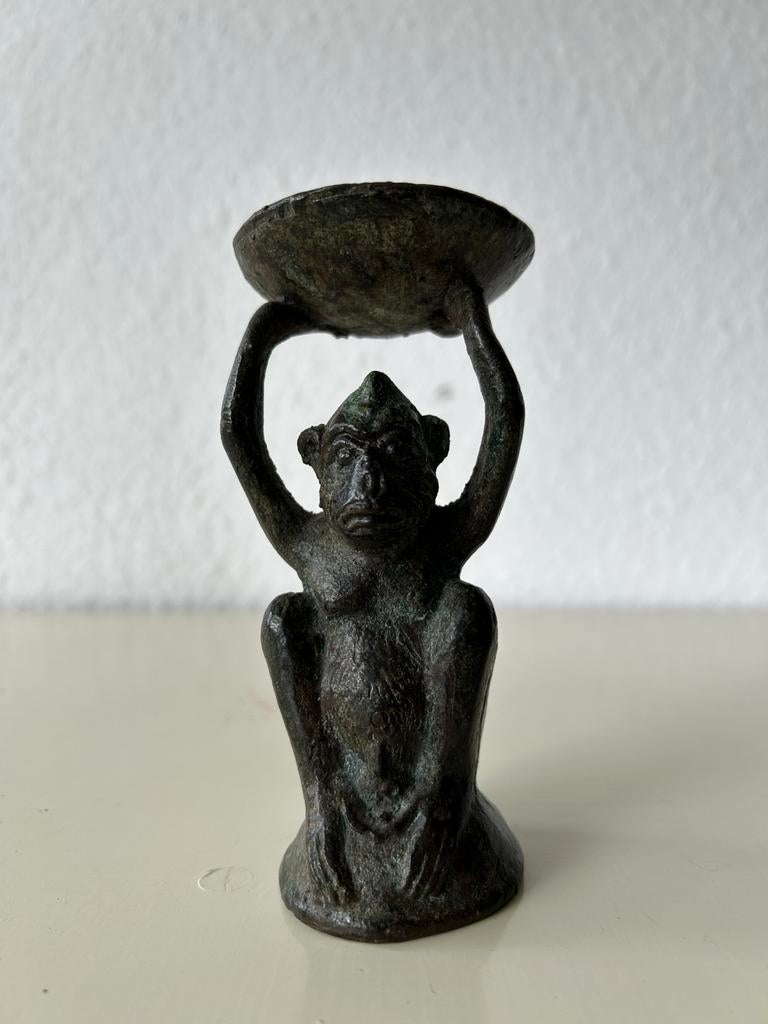 Bronzen Aap met schaaltje voor wierrook, kunst Art brons, Ophalen of Verzenden